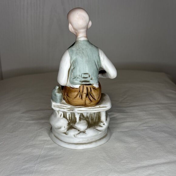 Vintage Collectible Porcelain Bald Old Man Seated with Music Box Hummel-like - Picture 3 of 6